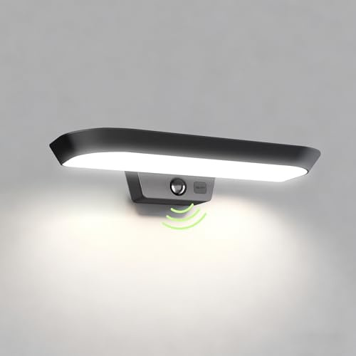 auralab Solarlampen für Außen mit 3-Stufen Bewegungsmelder, LED Aussenlampe Wasserdicht, Dämmerungssensor, 4000K Ovale Außenleuchte für Eingang, Vorgarten, Garage und Garten, Weiß