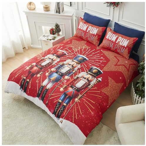 GC GAVENO CAVAILIA Christmas Duvet Cover Single - Soft Xmas Bedding & Quilt Cover with Pillowcase - Santa Cloak Pattern Single Bed Duvet Set - Breathable Comforter Cover (135x200 cm) - Washable