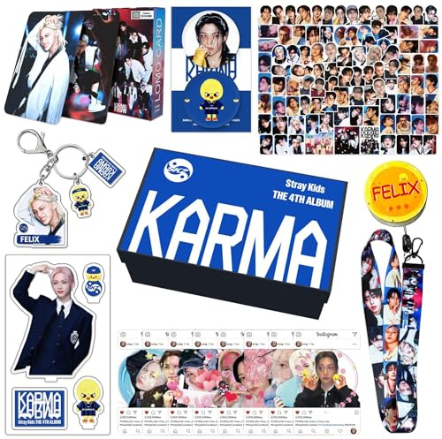SKZ Karma 8-teiliges Geschenkbox-Set Lomo Card Lanyard Acryl Ständer Schlüsselanhänger Kartenhülle Notebook Tap Badge Aufkleber Geschenkpakete (Felix)