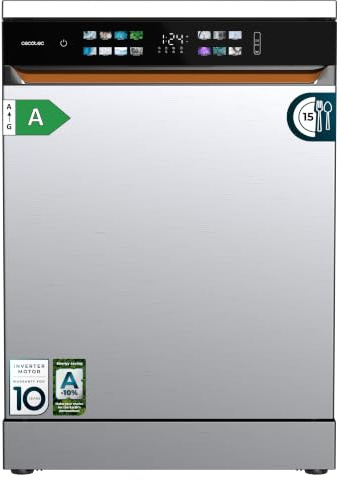 Cecotec Geschirrspüler Bolero Aguazero 6900 Edelstahl. 60 Cm Spülmaschine, 15 Maßgedecke, 8 Programme, Energieeffizienzklasse A, Dual Zone Wash, Inverter Plus Motor, UV Hygiene, Leiser Betrieb