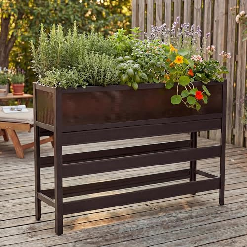 Mendler Hochbeet HWC-P96 82x120x30cm Aluminium - Dunkelbraun | Gemüse-/Pflanzbeet, Blumenkasten, Pflanzkübel, transparent