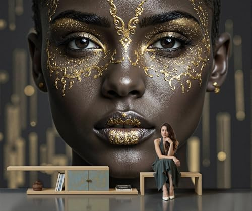 NAWVNMI Papier Peint Afrique Femmes Tapisserie Panoramique Grand 3D Portrait Art Papier Peint Soie Pour Salon Chambre Chambre D'Enfant Décoration Murale, 250 x 175cm