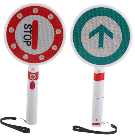 Hemobllo Segnale di Stop Portatile a LED Luci Lampeggianti Pannello Resistente a Cadute per Sicurezza Stradale Bacchetta Rossa e Verde per Uso Scuola e Vialetto