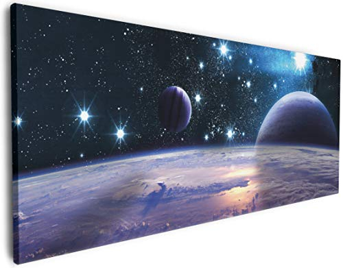 Wallario XXXL Riesen- Leinwandbild Planeten im Weltall - Wandbild 80 x 200 cm Brillante lichtechte Farben, hochauflösend, verzugsfrei, Kunstdruck