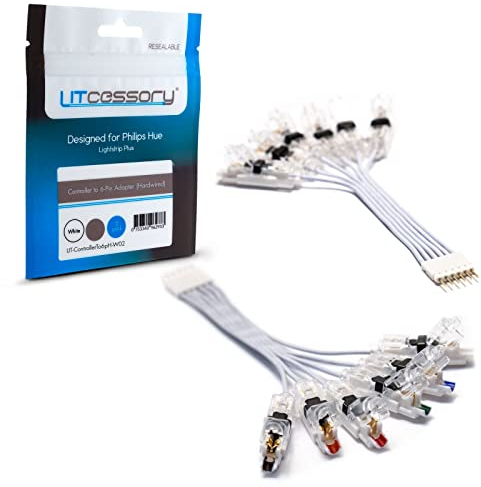 Litcessory 6-Pin Controller Adapter for Philips Hue LightStrip Plus (Wired Version, White - Standard 6-Pin V3)