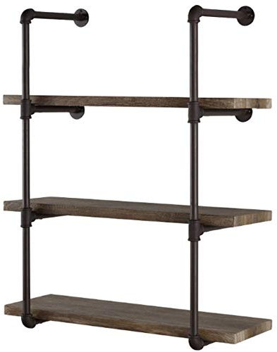 Tianman (2Pcs,47 Tall,14 deep) Industrial Wall Mount Iron Pipe Shelf Shelves Shelving Bracket Vintage Retro Black DIY Open Bookshelf DIY Storage offcie Room Kitchen Shelves (2Pcs)