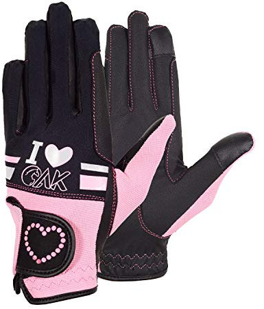 AK Love Reithandschuhe für Damen, Herren und Kinder, Reitsport Handschuhe für alle Jahreszeiten AKRS-6388 (Schwarz/Rosa, M)