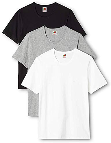 Fruit of the Loom T-shirt en coton épais uni pour homme Taille L Blanc/gris/noir