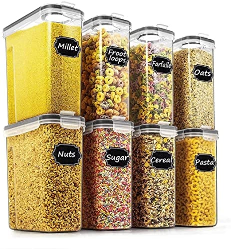 Wildone Aufbewahrungsbehälter für Müsli und trockene Lebensmittel, luftdicht, für Müsli, 2,5 l, für Zucker, Mehl, Snacks, Backzubehör, auslaufsicher, mit schwarzen Verschlussdeckeln
