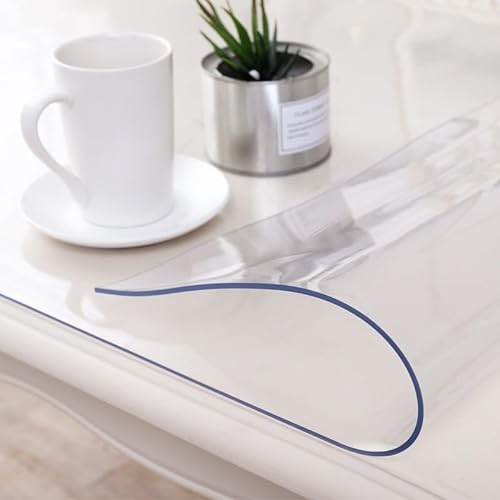 ybaymy Mantel de PVC transparente de 2 mm de grosor, 100 x 200 cm, protector de mesa de comedor, mantel de plástico transparente impermeable para comedor, cocina, mesa de centro