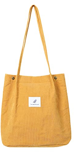 Etercycle Cord Umhängetasche Damen, Schultertasche Groß Cord Tasche Lässige Tote Handtasche Fashion Stofftasche für Alltag, Büro, Schulausflug und Einkauf (Gelb)