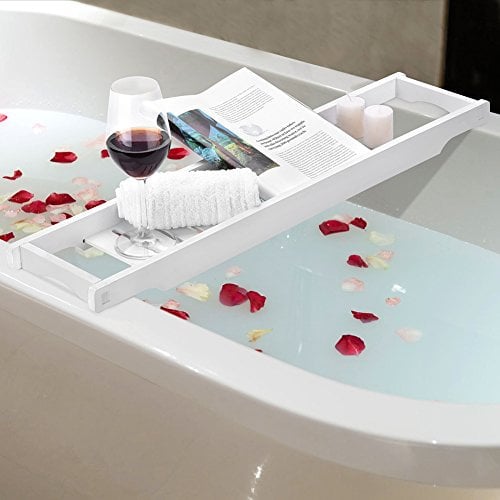 Cocoarm Badewannenablage Weiß Badewannenregal Badewannenbrett Tablett für Badewanne Lagerregal Regal Organizer, Weiß