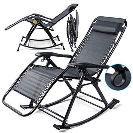 YFF-Chaises longues Chaise Longue Jardin Rocking Chair Exterieur Jardin avec Repose-Pieds Et Dossier Réglable 178x60cm - Noir