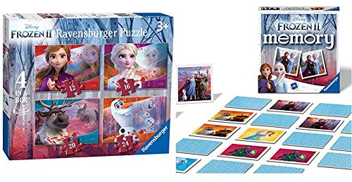 Ravensburger Disney Frozen 2 - 4 in Box (12, 16, 20, 24 Pieces) Jigsaw Puzzles for Kids Age 3 Years Up & Disney Frozen 2 Mini Memory Matching Picture Snap Pairs Game For Kids Age 3 Years and Up