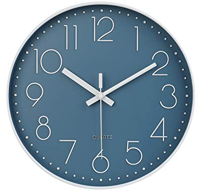 jomparis 12 Inch Silent Non-Ticking Battery Operated Quality Quartz Round Wall Clock Modern Decor Clock for Home Office Bedroom (Cerulean Color)