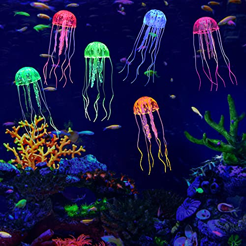 Lpraer Mangsen 6 Stück leuchtende Quallen schwimmende Aquarium-Dekorationen mit Leuchteffekt aus Silikon Simulation Quallen Ornament Aquarium Dekorationen (6 Farben)