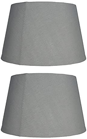 2 Pack - Grey 12 Cotton Tapered Drum Vintage Lampshade with Reversible Gimble & Shade Reducing Ring to Fit All Types of Lampholders - Rolled Edges - Hard Lined - Sold in Pairs