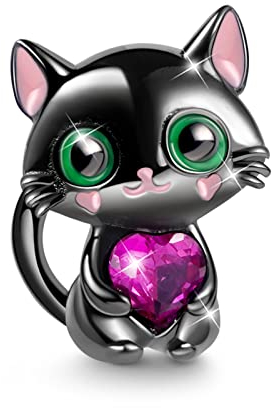 GNOCE Schwarze Katze Umarmt Herz Edelstein Charm Bead Sterling Silber Fit Armband/Halskette Schmuck Geschenk Für Frauen Mädchen Tochter Herren