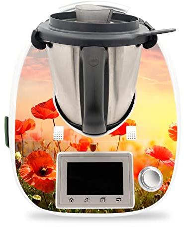 Finest Folia Deko Schutz Aufkleber kompatibel mit Thermomix TM5 Sticker Set | Klebefolie Mohnblumen Design wasserfest Schutzfolie für Küchenmaschine Zubehör selbstklebend RX041-06