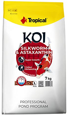 KOI Silkworm&ASTAXANTHIN Pellet Size L 7kg - Teichfischfutter für die tägliche Fütterung von Koi in der warmen Jahreszeit bei Wassertemperaturen von 15 bis 30°C
