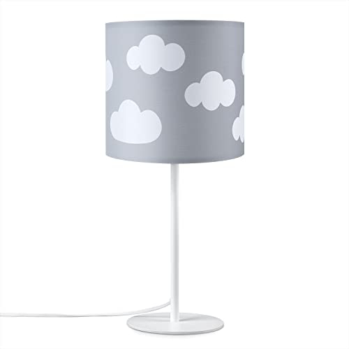 Paco Home Tischleuchte Kinderzimmer Stofflampenschirm Tischlampe Nachttischleuchte Rund Babyzimmer Mond Sterne E14 Mit Stecker