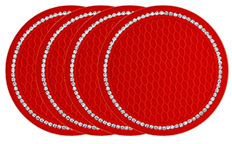 Jagowa 4PCS Bling Car Cup Coasters Rhinestone Car Cup Holder Anti Slip 2.75inch Car Interior Accessories(Red)