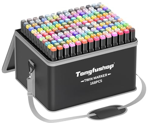 Tongfushop 168+2 Farben Filzstifte, Doppelte Spitze Marker Stifte Set, 2 Sekunde Schnell Trocknende Sketch Permanent Alkoholmarker mit Schwarzer Tragetasche und Abstandshalter für Malerei, Design