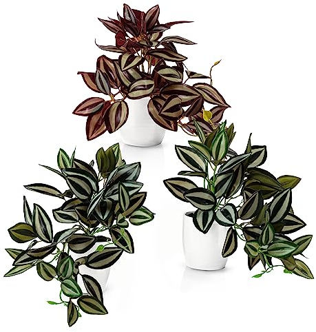 PASCH® 3er Set Zebrakraut (23cm) in Hochglanz-Keramiktöpfen: Kunstpflanzen wie echt | künstliche Pflanzen | künstliche Hängepflanzen | Hängepflanze künstlich abgestimmt | Deko Kunstpflanze hängend