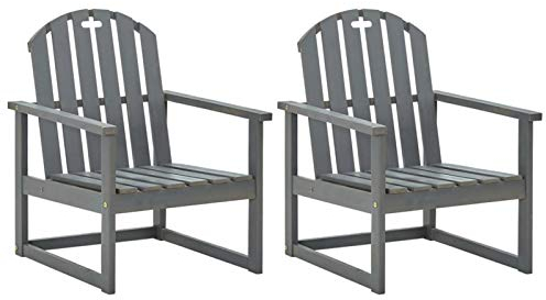 ZHOUMIN Garten-Armlehnstühle 2 STK Hochlehner Gartenstuhl, Gartensessel, Terrassenstühle, Balkon Stuhl, Balkonstuhl, Grau Massivholz Akazie
