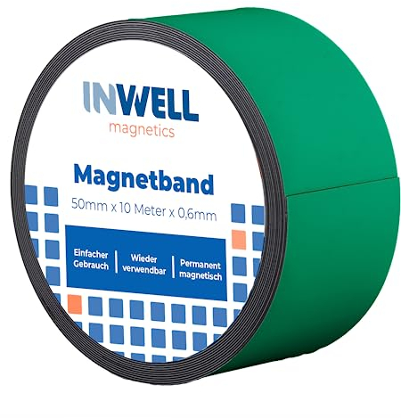 Inwell - Magnetband 50 mm in Farbe Grün auf Rol | 10 meter | NICHT Selbstklebend | Stark magnetisch | Magnetstreifen