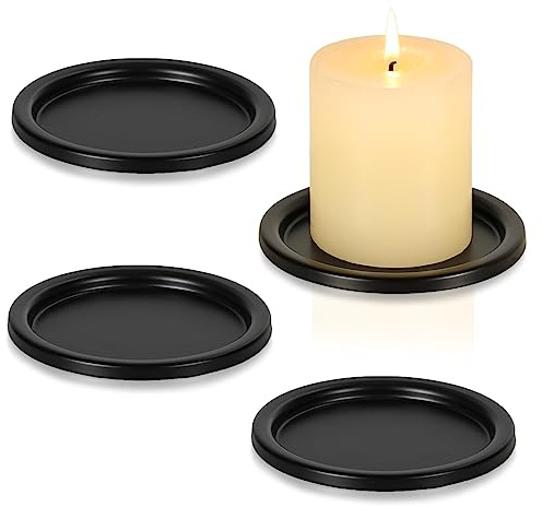 Set of 4 Black Iron Plate Candle Holders 3.8 Inch Decorative Candle Stand