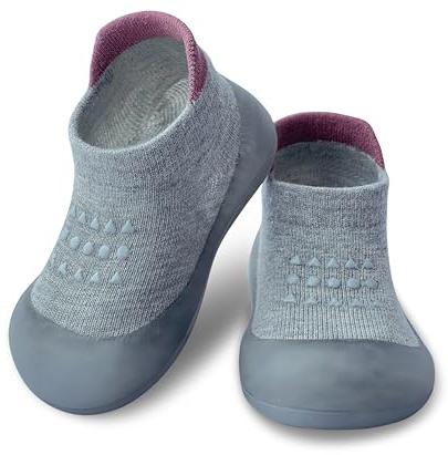Dookeh Krabbelschuhe Baby (A3-Grau, 6-9 Monate, EU Size 18, Fabrikgröße Auf Schuhen gedruckt 18/19)