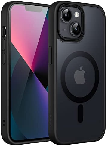 JETech Magnetisch Hülle für iPhone 13 6,1 Zoll Kompatibel mit MagSafe, Durchscheinende Matt Handyhülle Rückseite Dünn Stoßfest Schutzhülle (Schwarz)