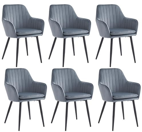 Colenis® - Lavinia - Gris - Lot de 6 - Chaise de Salle à Manger Moderne Chaise de Cuisine en Velours et métal