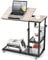 COSTWAY Industrial Sofa Side Table, Height Adjustable Mobile Overbed Table with Wheels and Storage Shelves, C-Shaped End Table Coffee Laptop Desk for Living Room Bedroom (Natural, Tiltable Top)