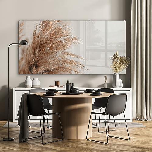MuchoWow Glasbild Glasfoto Wandbild Bilder Deko 160x80 cm Gras - Pflanzen - Natur - Pampasgras