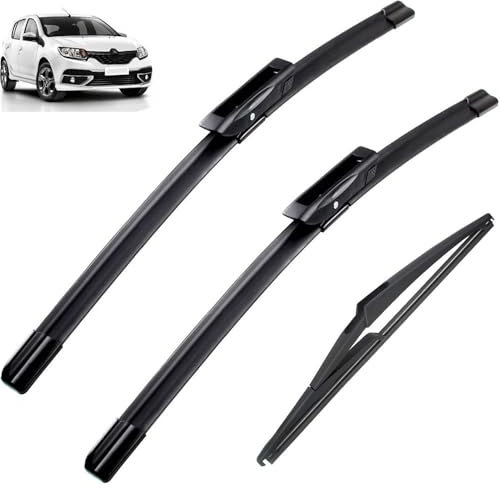 Juego de 3 escobillas de limpiaparabrisas delantero y trasero, compatible con Dacia Renault Sandero 2019 2018 2017 2016 2015 22 19 11