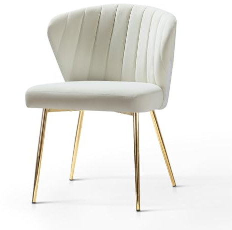 HULALA HOME Chaise Salle a Manger en Velours,Chaise de Coiffeuse Moderne,Chaise Coiffeuse Chambre,Pieds en Métal Doré de Chaise Cuisine,Convient au Salon, Salle à Manger,Chambre,Blanche