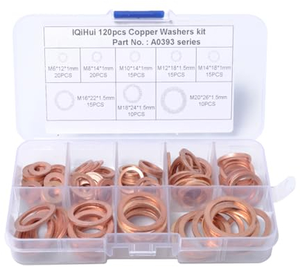 CHILDWEET 120piezas Arandelas De Cobre Planas Medidas Sellado Estuche Compacto y Transparente