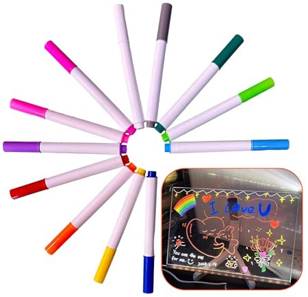 Furrbudie 12pcs Led Light Board Colours Pen, Replacement Neon Pens for Glow Art Pad, Felt Tip Marker, Dry Erase Highlighters for Doodle Drawing, Light-Up Tracing Pad, Drawing Whiteboard Pens