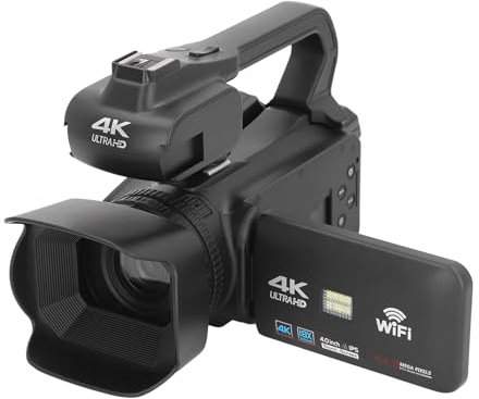 Dpofirs 4K UHD Videokamera Camcorder, 64 MP, 18 Fach Digitaler Zoom, WLAN Kamera mit 4 Zoll Touchscreen, Tragbare Nachtsicht Vlogging Kamera mit Webcam Fülllicht für Reisen