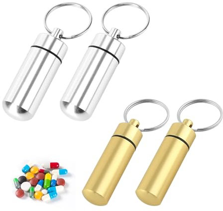 Lot de 4 mini boîtes à pilules en métal - Porte-clés - Petite boîte à pilules - Porte-clés portable - Petite boîte à pilules à emporter