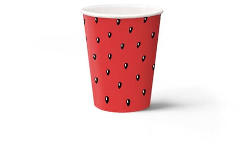 PAW - Gobelets en Papier Jetables (250 ml) I 8 Pièces I Idéal pour Mariage, Fête d'enfants, Anniversaire, Célébrations I Impression sur Gobelets en Papier à Base d'eau I Pastèque