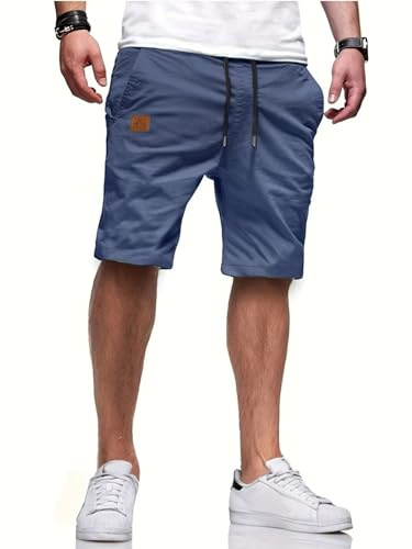 Tansozer Pantaloni Corti Uomo Estate Chino Elastico in Vita, Blu Denim, S