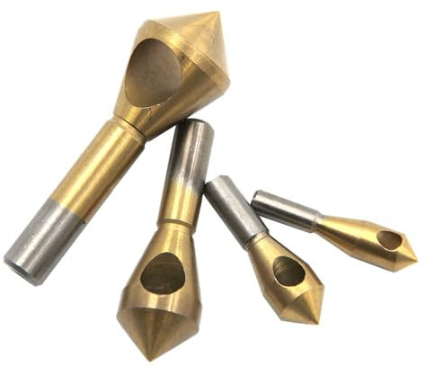 GIONAR 4 Pcs Titanium Coated Countersink, Countersink Chamfer Deburring Drill Bit Set, Titanium Coated Countersink Metal Deburring Drill Bits Tool for DIY Wool Metal Plastic