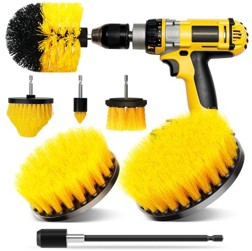 CasaCulina Juego de 7 cepillos de taladro, cepillo de limpieza de taladro, cepillos multiusos con kit de varilla extensible para lechada, ducha, suelo, azulejos, coche, baño y superficie de cocina