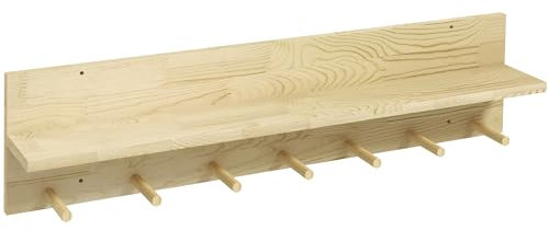 HOMCOM hölzernes Wandregal Schwebendes Regal Wandregale mit 7 Haken für Eingangsbereich Flur Flur Schlafzimmer 80x12x20 cm Natur