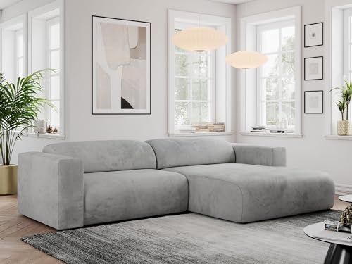 MKS MEBLE L-förmige Ecke mit Armlehnen, freistehendes Ecksofa - PASADENA - Hellgrau Velvet - rechts Seite