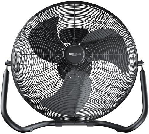 Brandson - Ventilador industrial de 57cm Ventilador de Suelo 200W Alto flujo de aire - 3 velocidades – Rejilla de protección - Diseño metal negro estilo retro - Para oficina sala de estar dormitorio
