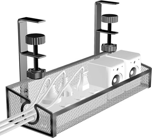 Under Desk Cable Management Tray Kit, No Drill Table Cable Basket for Storing Extension Cords, Desk Cable Management Office, Home - No Damage to Desk